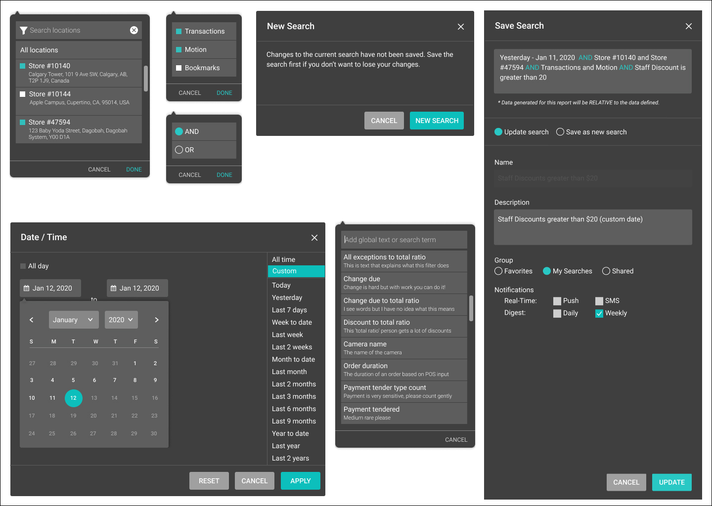 Supporting modals and interactions